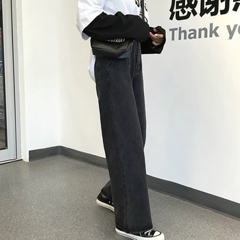 Blugi negri Femei Talie Elastic Liber Womens Straight Denim Pantaloni BF Retro Vintage Casual Chic Harajuku Streetwear Adolescenti Nou