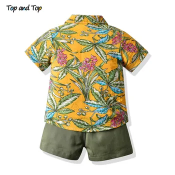 Partea de sus și partea de Sus Stil Hawaiian Copii Băieți Tinuta Casual cu Maneci Scurte din Bumbac Tricou+Tipărite Tricou+pantaloni Scurti Copii 3Pcs Costume pentru Plaja