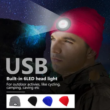 Sporturile de Funcționare 6 LED Beanie Pălărie Tricot Capac baterie Reîncărcabilă Lumina Camping Alpinism Lampa Pentru Barbati Femei Iarna Cald