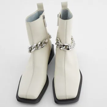 KATELVADI Chelsea Cizme Bej din Piele Lanț de Moda Casual, de Stradă pentru Femei Toamna Iarna Ghete de Pantofi Marime 35-40 JY-011