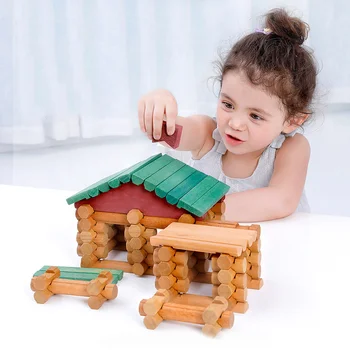 Copii din Lemn Lincoln Cabana Blocuri de Jucărie Pădure Log Set Copii Creative Cherestea Fermă și Magazin de Constructii din Lemn Casa de Jucărie