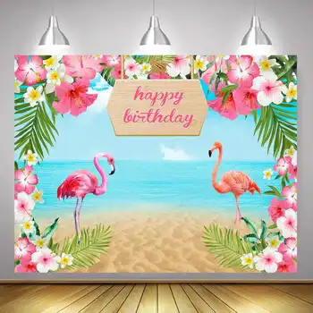 220x150cm Fericit Nou-născut de Ziua Fotografice de Fundal de Flori Flamingo Mare Plaja de Nisip de Vinil Decoruri Echipamente de Studio