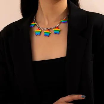2021 Declarație De Moda Colier Rainbow Star Pandantiv Colier Femei Collares Argint Culoare Fier Clavicula Lanț Unisex Petrecere Bijuterii