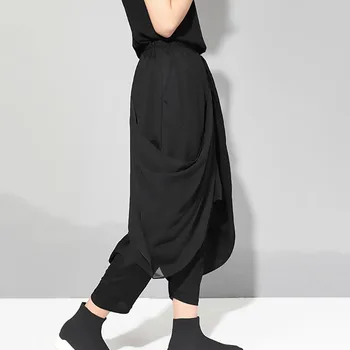 [MEM] 2021 Nouă Primăvară de Toamnă Înaltă Talie Elastic Negru cu două Straturi de Sifon Îmbinat Harem Pantaloni Femei Pantaloni de Moda JR576
