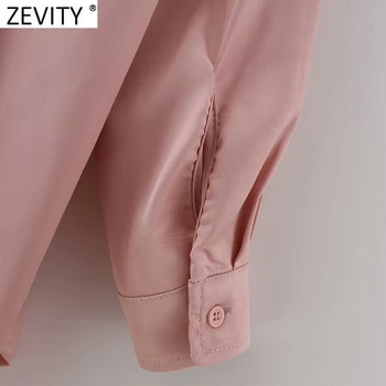 Zevity 2021 Noua Moda pentru Femei Culoare Solidă Pieptul Satin Halat Bluza Office Lady Maneca Lunga Tricou Subțire Șic Blusas Topuri LS7638