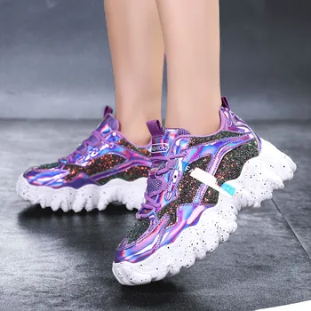Moda De Mare Dimensiune 41 Mov Cu Paiete Bling Indesata Adidasi Femei Sclipici Pantofi De Lux, Oglinzi Platforma Pantofi Femei Tendință Adidași