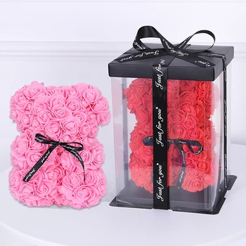 Cadou Ziua îndrăgostiților Roșu Roz Alb Ursuleț de Trandafir Urs 25cm Cu Cutie Artificiale PE Flori Pentru Prietena Sotiei Cadou de Nunta Decor