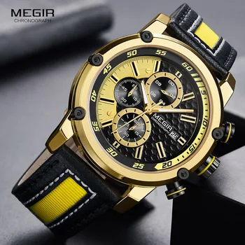 Noile Ceasuri Barbati Brand de Lux MEGIR Cronograf Bărbați Ceasuri Sport de Înaltă Calitate, Curea din Piele Cuarț Ceas de mână Relogio Masculin