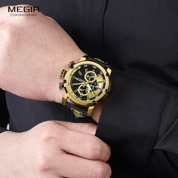 Noile Ceasuri Barbati Brand de Lux MEGIR Cronograf Bărbați Ceasuri Sport de Înaltă Calitate, Curea din Piele Cuarț Ceas de mână Relogio Masculin