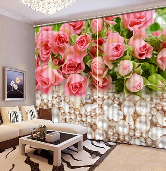 Pink rose perle 3D Fereastră Perdele Opace camera de zi dormitor nunta decora Cortinas Draperii Rideaux Personalizate față de pernă