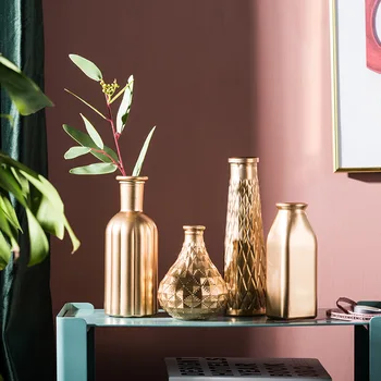 Modern De Aur, Vaza De Sticla Lumină Stil Lux Desktop Aranjament De Flori Recipient Ornamente Decor Acasă Decore Vaza De Flori