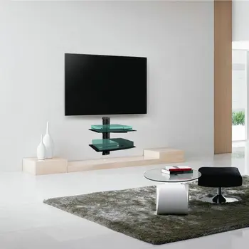 Negru 2 Plutitoare Raft cu Consolidat Sticlă Călită pentru DVD Playere/Cablu Cutii/Jocuri Console/Accesorii TV 2 Raft, Negru