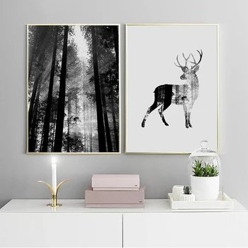 Poster de Arta Cerb Pădure de Paduri Nordice Postere si Printuri Decor Scandinav Poza Perete pentru Camera de zi de Perete de Arta Canvas Print