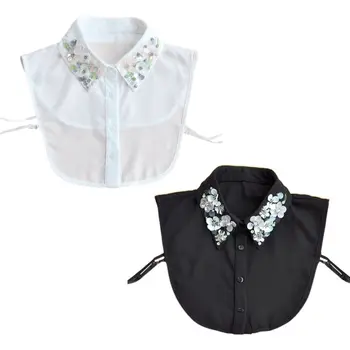 Lucrate Manual, Ștrasuri Din Mărgele Stras Paiete Floare Rever Femei Detasabila Bluza Guler Fals Reglabil Jumătate-Shirt Colier