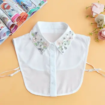 Lucrate Manual, Ștrasuri Din Mărgele Stras Paiete Floare Rever Femei Detasabila Bluza Guler Fals Reglabil Jumătate-Shirt Colier