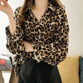 Bluze Tricouri Femei Sifon Leopard-print All-meci Harajuku Liber de Soare-dovada de Moda Streetwear de Mari Dimensiuni 4XL Liber Toamna