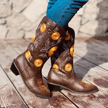 Broderie Cizme De Cowboy Pentru Femei Toamna Westerm Cizme Retro Botine Femei Doamnelor Pantofi Botas Mujer