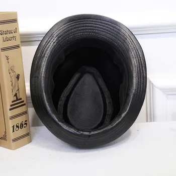 Noua Piele PU Fedora Epocă Capace Domn Bowler Scurt Refuz Floppy Panama Pălărie Jazz Capac Negru Pentru Barbati Femei