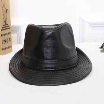Noua Piele PU Fedora Epocă Capace Domn Bowler Scurt Refuz Floppy Panama Pălărie Jazz Capac Negru Pentru Barbati Femei