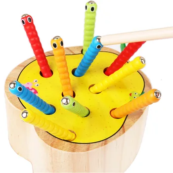 Copilul de Învățământ Montessori din Lemn Jucarii Interactive Părinte-copil Magnetic Prinde Viermi Joc de Culoare Cognitive Matematica Jucărie Pentru Copii