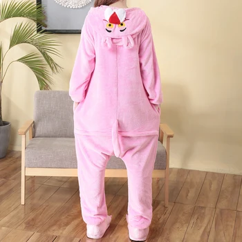 Amuzant Pantera Roz Kigurumi Animale Femei Pijamale Desene Animate Body-Uri Pentru Adulti Dintr-O Bucata Pijama Fleece Flanel Pijamale Pijama