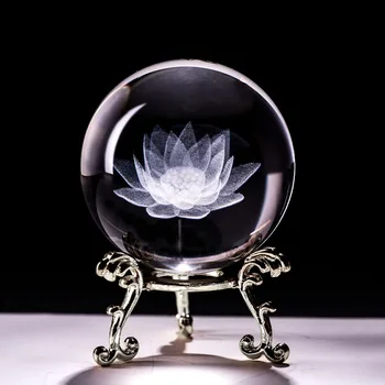 6CM Lotus Miniatură Crystal Ball 3D cu Laser Gravat Sferă de Sticlă Decor Acasă Ornament de Flori Cadou Figuras De Cristal Figurina