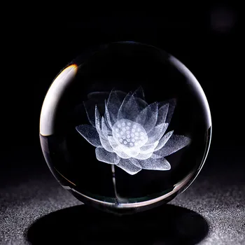 6CM Lotus Miniatură Crystal Ball 3D cu Laser Gravat Sferă de Sticlă Decor Acasă Ornament de Flori Cadou Figuras De Cristal Figurina