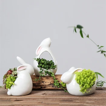 Desene Animate Iepuri Ghiveci De Flori Suculente Ceramice Mici Ghiveci Masă Desktop Verde Plantat Bonsai Mici Vase De Decor Acasă