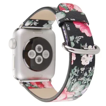 Floare Curea din Piele pentru Apple Watch Seria 5 4 3 2 1 Bandă Femei Florale Bratara pentru Apple iWatch 42mm 44mm 38mm 40mm Watchbands