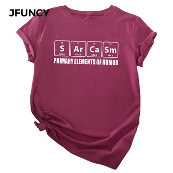 JFUNCY Plus Dimensiune Camasi Femei Amuzant Casual, de Vara Tricou de Bumbac Culoare Solidă Scrisoare de Imprimare O-Gat Maneci Scurte Drăguț Tee Topuri