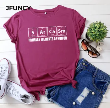 JFUNCY Plus Dimensiune Camasi Femei Amuzant Casual, de Vara Tricou de Bumbac Culoare Solidă Scrisoare de Imprimare O-Gat Maneci Scurte Drăguț Tee Topuri