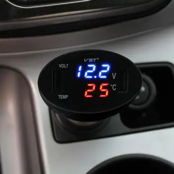 3in1 12V/24V Auto Voltmetru Digital Auto Dual USB Masina Încărcător Temperatura voltmetru Indicator