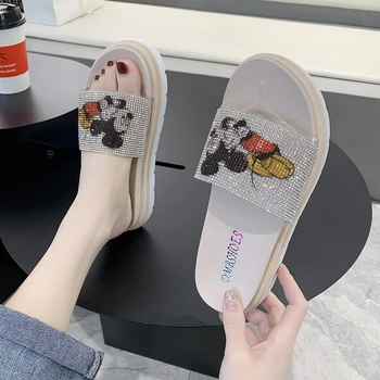 Drăguț Mickey model de Papuci Femei 2020 Moda Bling Feminin slide-uri Bomboane de Culoare Diamond Beach fund gros Pantofi în aer liber