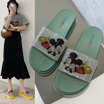 Drăguț Mickey model de Papuci Femei 2020 Moda Bling Feminin slide-uri Bomboane de Culoare Diamond Beach fund gros Pantofi în aer liber