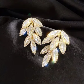 Moda de lux Cubic Zirconia de Aur Cercei Stud pentru Femei Frunze de Cristal Mireasa Nunta Cercei Cadou de Aniversare 2019 Bijuterii Noi
