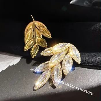 Moda de lux Cubic Zirconia de Aur Cercei Stud pentru Femei Frunze de Cristal Mireasa Nunta Cercei Cadou de Aniversare 2019 Bijuterii Noi