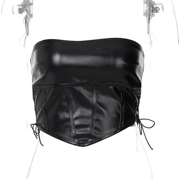 NewAsia Piele Corset in partea de Sus se Taie Lega Scindare Sexy Backless Bustieră Neagră Casual Rezervor de Top pentru Femei de Moda Streetwear y2k Haine