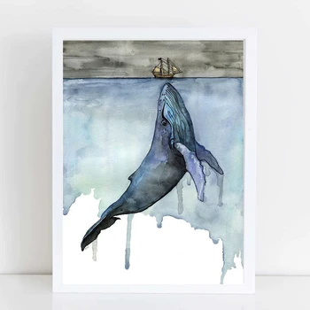 Acuarelă Balene Panza Arta Print Tablou Poster De Perete Decor Marin De Artă Cetacea Poster Poze De Perete Pentru Camera Decor Acasă