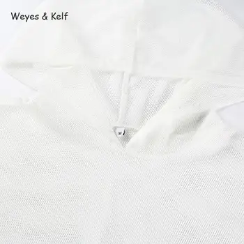 Weyes & Kelf Solid Cu Gluga Scurt, Pulovere Tricoul 2020 Vedea Prin Maneca Lunga Sexy Cu Ochiuri Cu Gluga Casual Hoodie Trening Femei