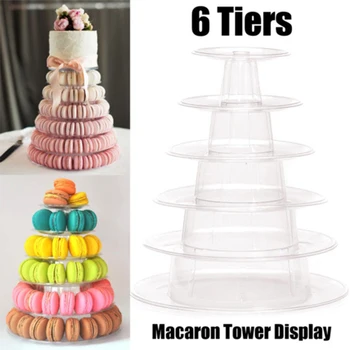 Multi-funcția de Afișare Stand 6 Nivel Rotund Macaron Turn Suport Tort din PVC Tava Rack de Afișare pentru Nunta, Ziua de nastere