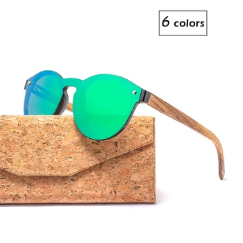 Fără ramă Lemn Rotund ochelari de Soare Pentru Femei si Barbati Polarizati de Soare Pahar Cu Triunghi Pliat Lemnului Caz 1502