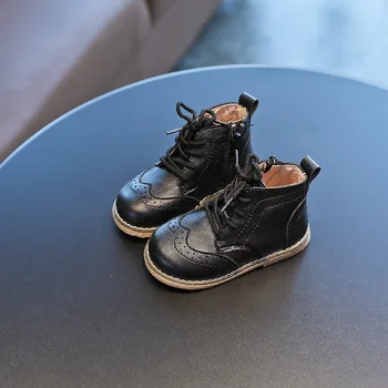 Copii Pantofi de Moda Cizme de Piele Noua de Toamna Iarna Ghete Copii Băieți Cizme Glezna cu Fermoar Lateral Negru SMG136