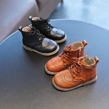 Copii Pantofi de Moda Cizme de Piele Noua de Toamna Iarna Ghete Copii Băieți Cizme Glezna cu Fermoar Lateral Negru SMG136