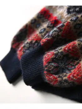 Toamna iarna noi femei rotund o-gât pulover de cașmir jacquard îngroșat stil leneș benzi tricotate pulover Lantern maneca topuri
