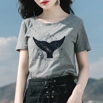 Vogue Whale Tail Printed Tricou Cosmic Credința Harajuku epocă Topuri de Vara Tricou Femei Vintage Streetwear Vegan Gotic T-shirt