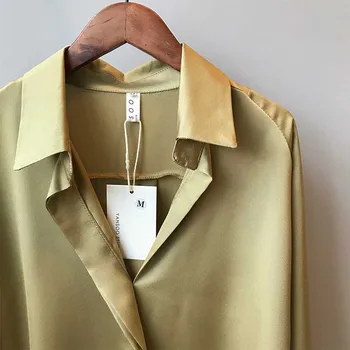 DIOROBBEN 2020 Noua Moda pentru Femei Mâneci Lungi din Satin de Epocă topuri Elegante V-Neck Imitație de Mătase Bluza Office lady Workwear shirt