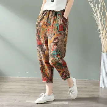 Femei Vara Harem Pantaloni Casual din Bumbac imprimat Lenjeria de Solidă talie Elastic Pantaloni Harem Moale de înaltă calitate pentru Femei ladys