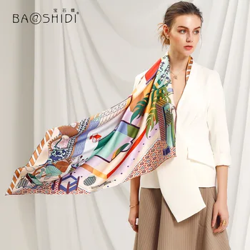 [BAOSHIDI] 2018 designer de Moda eșarfă de mătase, lady șal de mătase, India stil multi-culoare eșarfe de mătase pentru femei, cadouri pentru femei