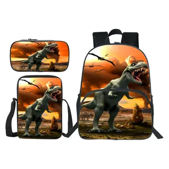 3Pcs/Set Animale de Imprimare 3D Dinozaur liceul de Băieți Rucsac Cool Copii Geanta de Umar pentru Junior Mijlocul ghiozdane pentru Fete