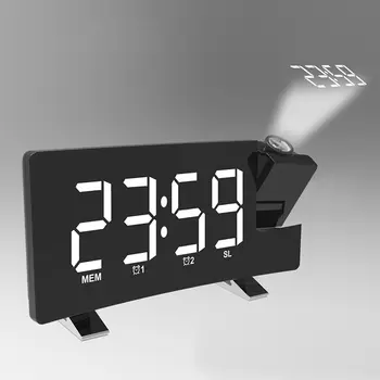 Proiectie Ceas Cu Alarmă Digital Tavan Display 180 De Grade Proiector Dimmer Radio Baterie De Rezervă Perete Timp De Proiecție